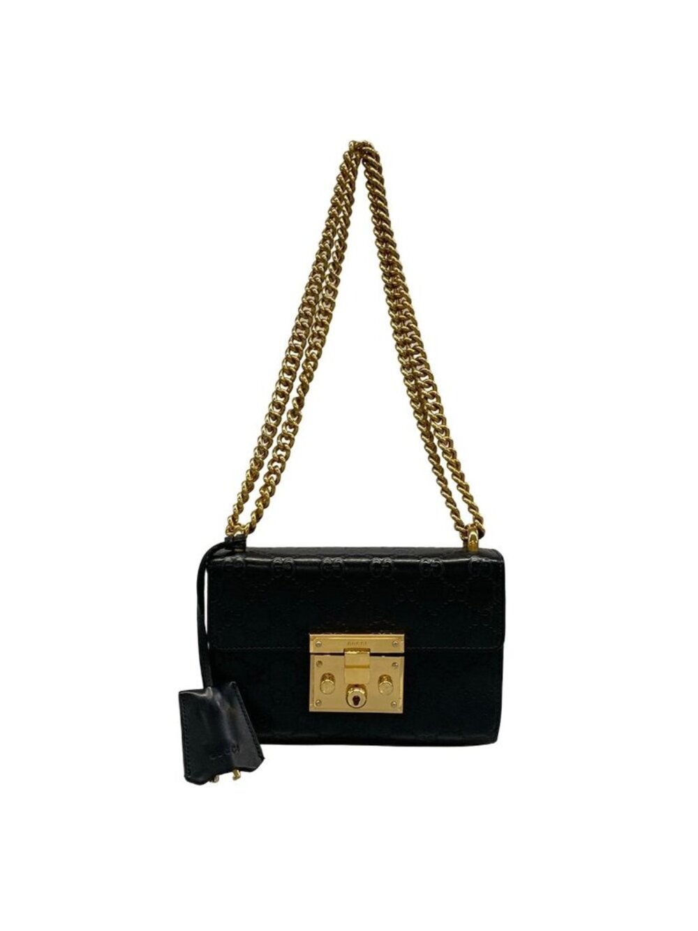 Gucci Shoulder Bag Guccissima Padlock Black Leather